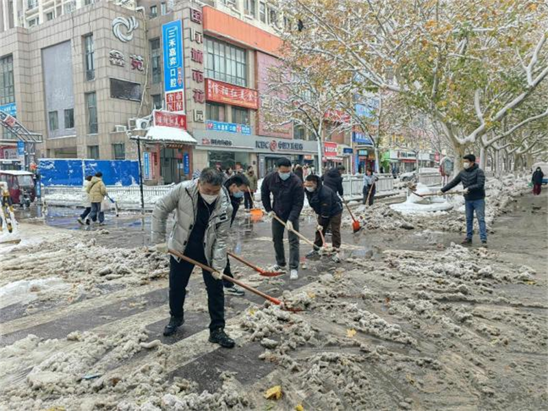 咨询团支部应对低温雨雪冰冻灾害到属地社区召开“双报到”志愿除雪行动